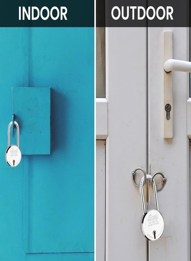 Link Locks| Round 65MM Long Shackle Padlock with 3 Keys |Lock for Main Door, Gate, Shops, Office| Silver Finish |2 Years Warranty - Image 4